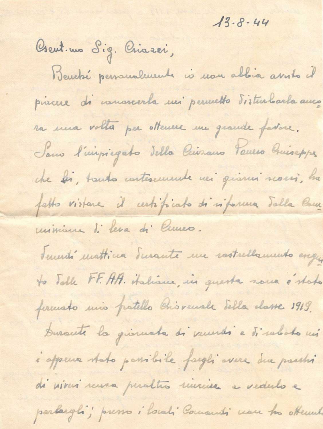 Lettera Sig Giazzi